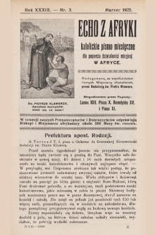 Echo z Afryki : katolickie pismo miesięczne dla poparcia działalności misyjnej w Afryce. 1925, nr 3