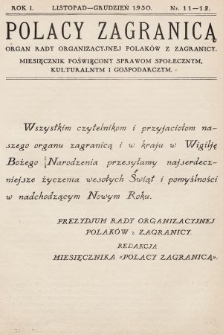 Polacy Zagranicą : organ Rady Organizacyjnej Polaków z Zagranicy : miesięcznik poświęcony sprawom społecznym, kulturalnym i gospodarczym. 1930, nr 11-12