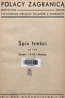 Polacy Zagranicą : organ Światowego Związku Polaków z Zagranicy. 1938, indeks