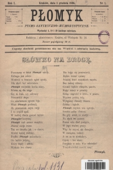 Płomyk : pismo satyryczno-humorystyczne. 1896, nr 1