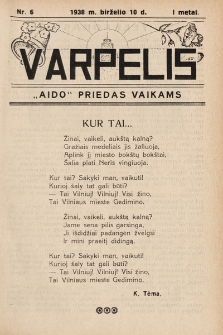 Varpelis : „Aido“ priedas vaikams. 1938, nr 6
