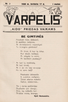 Varpelis : „Aido“ priedas vaikams. 1938, nr 7