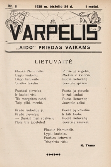 Varpelis : „Aido“ priedas vaikams. 1938, nr 8