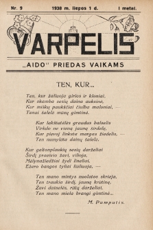Varpelis : „Aido“ priedas vaikams. 1938, nr 9