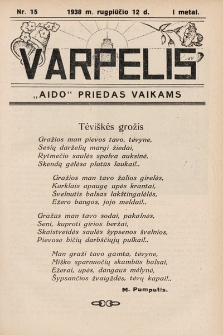 Varpelis : „Aido“ priedas vaikams. 1938, nr 15