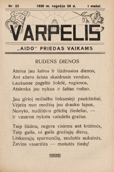 Varpelis : „Aido“ priedas vaikams. 1938, nr 22