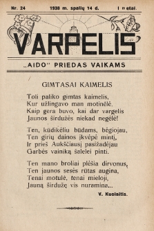 Varpelis : „Aido“ priedas vaikams. 1938, nr 24