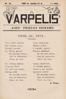 Varpelis : „Aido“ priedas vaikams. 1938, nr 25
