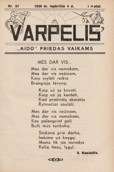 Varpelis : „Aido“ priedas vaikams. 1938, nr 27