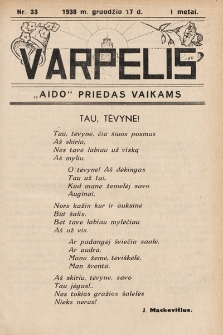 Varpelis : „Aido“ priedas vaikams. 1938, nr 33