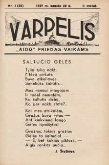 Varpelis : „Aido“ priedas vaikams. 1939, nr 3