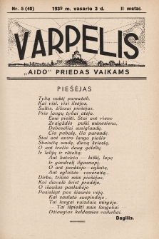 Varpelis : „Aido“ priedas vaikams. 1939, nr 5