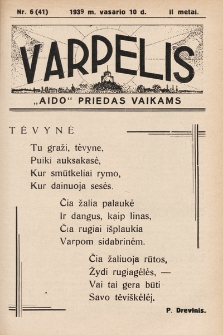 Varpelis : „Aido“ priedas vaikams. 1939, nr 6