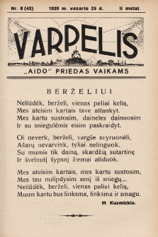 Varpelis : „Aido“ priedas vaikams. 1939, nr 8