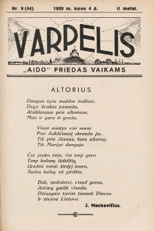 Varpelis : „Aido“ priedas vaikams. 1939, nr 9