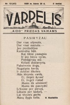 Varpelis : „Aido“ priedas vaikams. 1939, nr 12