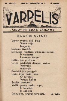 Varpelis : „Aido“ priedas vaikams. 1939, nr 16