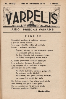 Varpelis : „Aido“ priedas vaikams. 1939, nr 17