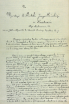 List do Dyrekcji Biblioteki Jagiellońskiej w Krakowie na ręce dyr. Edwarda Kuntzego
