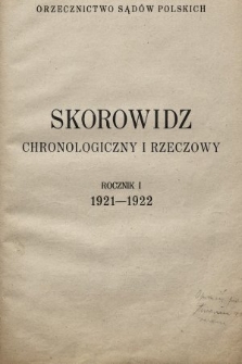Orzecznictwo Sądów Polskich. T. 1, 1921/1922, skorowidz