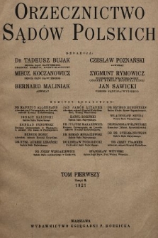 Orzecznictwo Sądów Polskich. T. 1, 1921/1922, z. 3