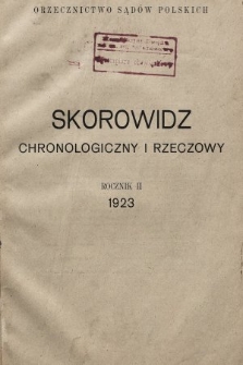 Orzecznictwo Sądów Polskich. T. 2, 1923, skorowidz