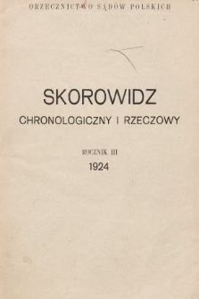 Orzecznictwo Sądów Polskich. T. 3, 1924, skorowidz