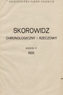 Orzecznictwo Sądów Polskich. T. 4, 1925, skorowidz
