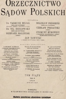 Orzecznictwo Sądów Polskich. T. 5, 1926, z. 1-[12]