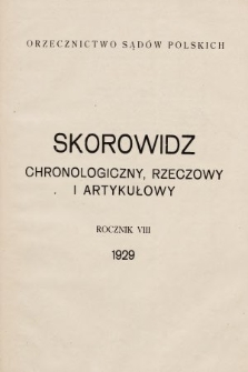 Orzecznictwo Sądów Polskich. T. 8, 1929, skorowidz