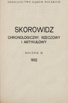 Orzecznictwo Sądów Polskich. T. 11, 1932, skorowidz