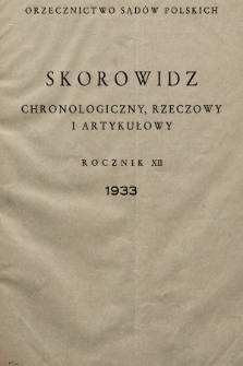 Orzecznictwo Sądów Polskich. T. 12, 1933, skorowidz