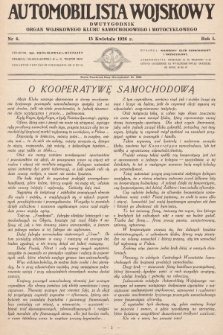 Automobilista Wojskowy : dwutygodnik : organ Wojskowego Klubu Samochodowego i Motocyklowego. 1926, nr 4
