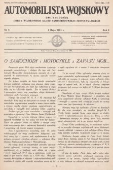 Automobilista Wojskowy : dwutygodnik : organ Wojskowego Klubu Samochodowego i Motocyklowego. 1926, nr 5