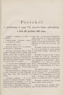 [Kadencja VII, sesja III, pos. 1] Protokół 1. Posiedzenia 3. Sesyi, VII. Peryodu Sejmu Galicyjskiego