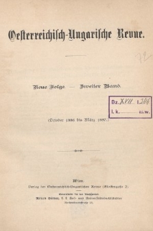 Oesterreichisch-Ungarische Revue. Jg. [1], 1886/1887, Bd. 2, Spis zawartości tomu