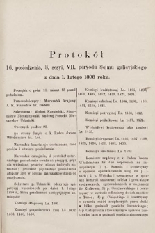 [Kadencja VII, sesja III, pos. 16] Protokół 16. Posiedzenia 3. Sesyi, VII. Peryodu Sejmu Galicyjskiego