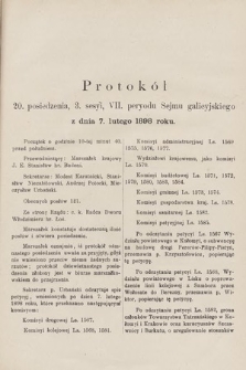 [Kadencja VII, sesja III, pos. 20] Protokół 20. Posiedzenia 3. Sesyi, VII. Peryodu Sejmu Galicyjskiego