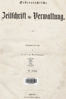 Oesterreichische Zeitschrift für Verwaltung. Jg. 7, 1874, indeksy