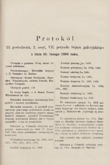 [Kadencja VII, sesja III, pos. 23] Protokół 23. Posiedzenia 3. Sesyi, VII. Peryodu Sejmu Galicyjskiego