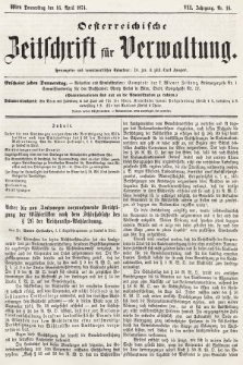Oesterreichische Zeitschrift für Verwaltung. Jg. 7, 1874, nr 16