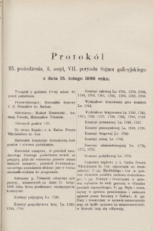 [Kadencja VII, sesja III, pos. 25] Protokół 25. Posiedzenia 3. Sesyi, VII. Peryodu Sejmu Galicyjskiego