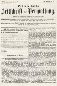 Oesterreichische Zeitschrift für Verwaltung. Jg. 7, 1874, nr 27