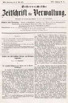 Oesterreichische Zeitschrift für Verwaltung. Jg. 8, 1875, nr 21