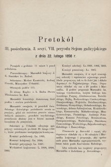 [Kadencja VII, sesja III, pos. 31] Protokół 31. Posiedzenia 3. Sesyi, VII. Peryodu Sejmu Galicyjskiego