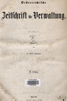 Oesterreichische Zeitschrift für Verwaltung. Jg. 9, 1876, indeksy