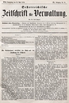 Oesterreichische Zeitschrift für Verwaltung. Jg. 9, 1876, nr 15