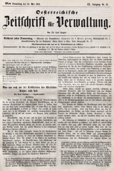 Oesterreichische Zeitschrift für Verwaltung. Jg. 9, 1876, nr 21