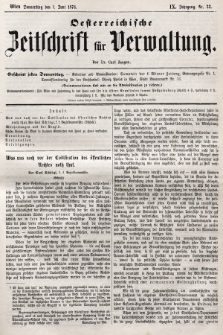 Oesterreichische Zeitschrift für Verwaltung. Jg. 9, 1876, nr 22