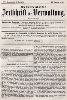 Oesterreichische Zeitschrift für Verwaltung. Jg. 9, 1876, nr 25